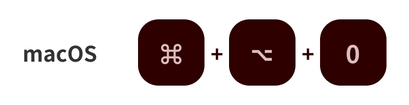 macOSのショートカットキー：⌘+⌥+0
